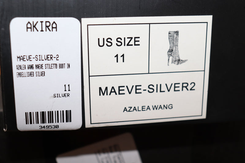 Azalea Wang Faux Leather Upper Stiletto Heel Boot Silver Size 11 349530