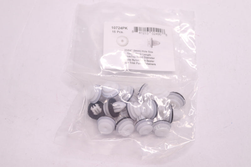 (24-Pk) Disco Nylon w/ Sealer Doc-Trim Panel Retainers White 9mm Hole x 15mm L
