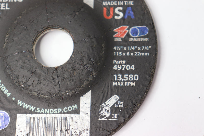ASP Grinding Wheel Type 27 Aluminum Oxide 13580 Max RPM 4-1/2" x 1/4" x 7/8"