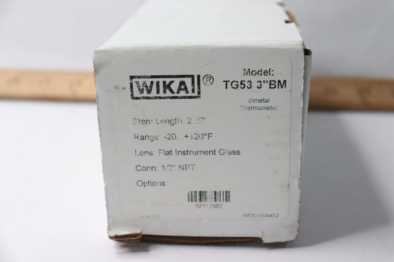 Wika Bimetal Thermometer -20F - 120F 3" TG53