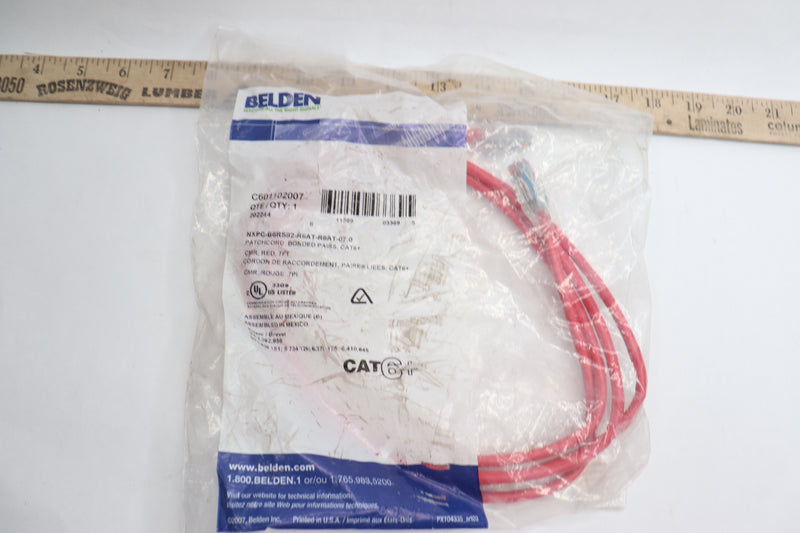 Belden 6 Patch Cord 24 AWG Solid Bonded Pair CMR Red 7 Ft C601102007