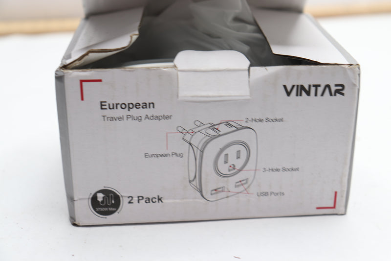 (2-Pk) Vintar European Travel Plug Adapter WS-09C-2U