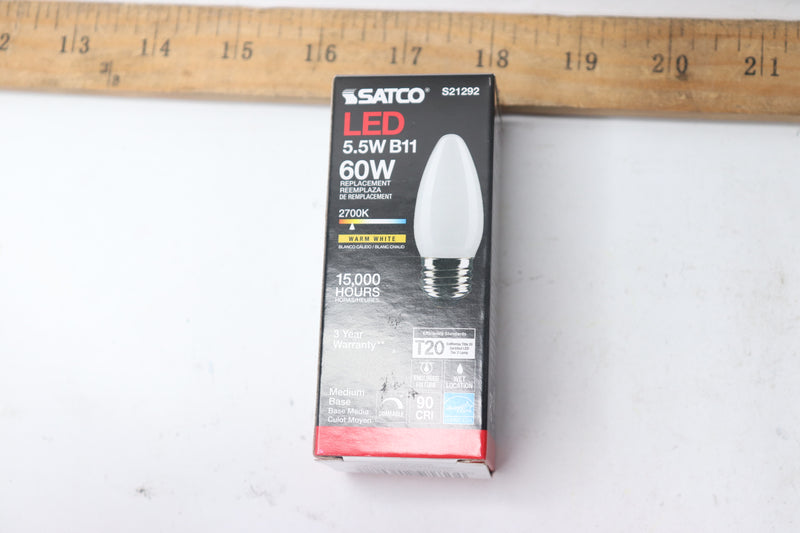 (6-Pk) Satco B11 LED Bulb Frost Medium Base 90 CRI 2700K 5.5W S21292