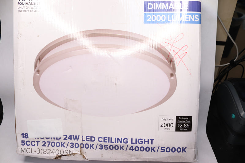 Maxxima Round LED Flush Mount Ceiling Light Fixture Satin Nickel 120VAC 2000 lm