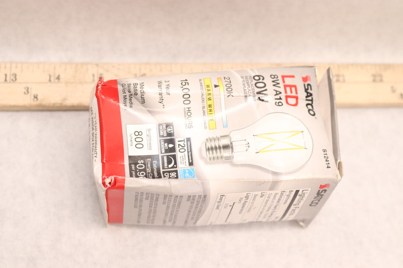 Satco Single LED Bulb Medium Base Warm White Clear A19 8W 2700K