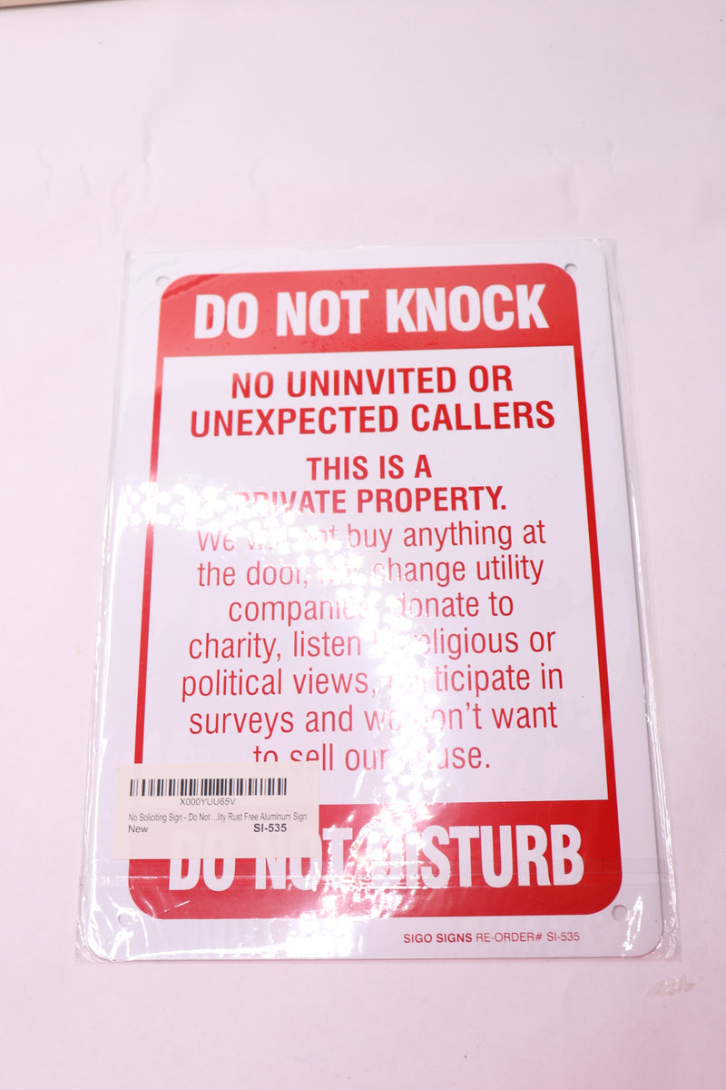 Sigo Signs Do Not Knock Do Not Disturb Sign .040 Aluminum 10 x 7 SI-535