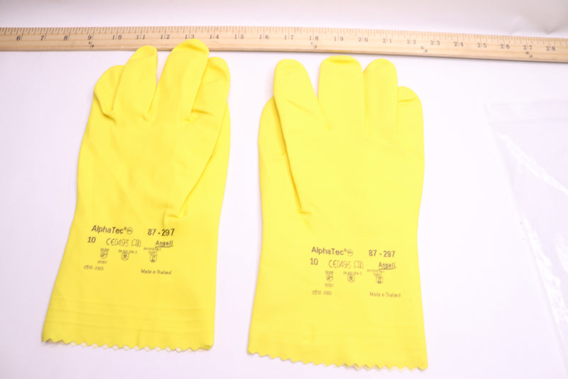 (12-Pairs) AlphaTec Chemical-Resistant Gloves Yellow 20 Mil Size 10 87-297