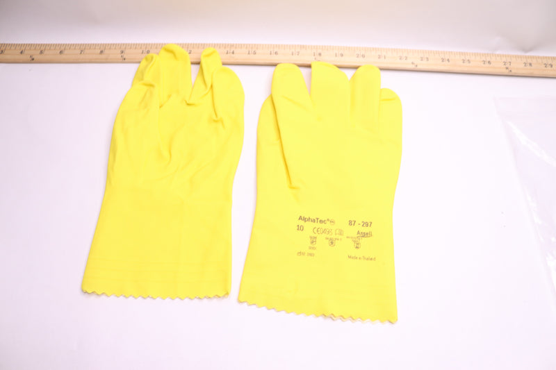 (12-Pairs) AlphaTec Chemical-Resistant Gloves Yellow 20 Mil Size 10 87-297