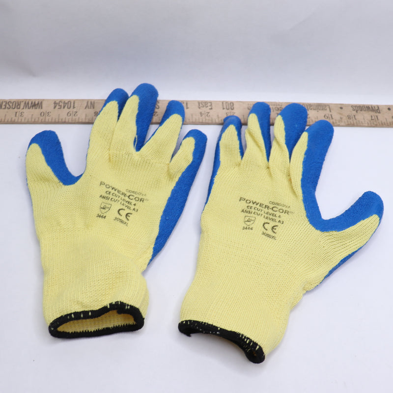 (Pair) Cordova Power-Cor Gloves 10-Gauge ANSI Cut A3 Latex Palm Coating X-Large