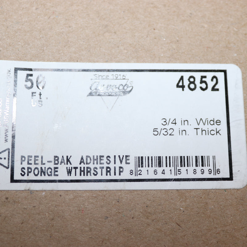 Auveco Peel-Bak Adhesive Neoprene Sponge 5/32" x 3/4" x 50' 4852