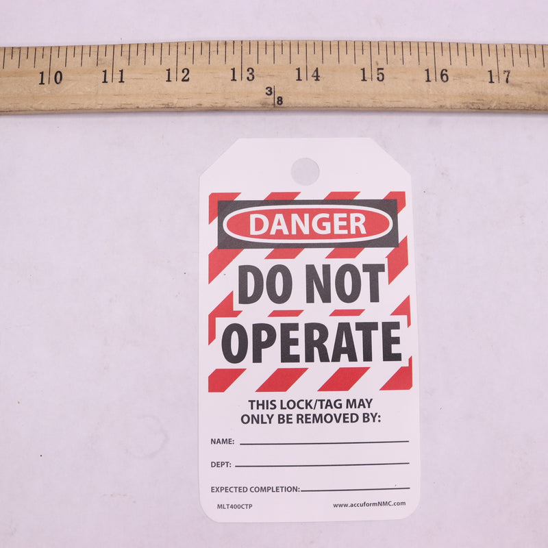 (25-Pk) Accuform OSHA Danger Lockout Safety Tag Do Not Operate Sign MLT400CTP