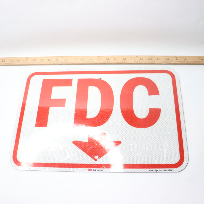FDC Fire Department Connection Sign with Down Arrow Red and White 12" x 18"