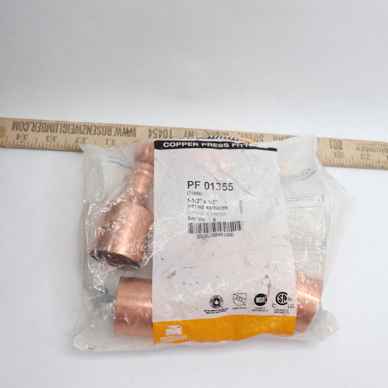 (5-Pk) Streamline Press Fitting Reducer Copper 1-1/2" x 1/2" PF 01355