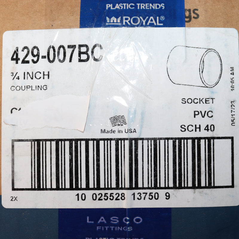 Lasco PVC Socket Coupling Schedule 40 3/4" 429-007BC