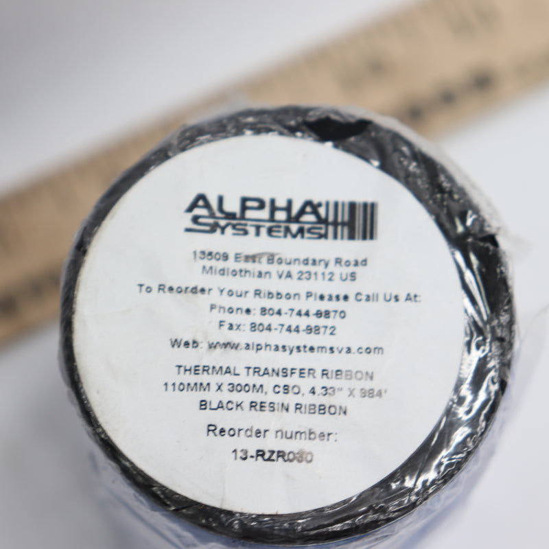 Alpha Systems Thermal Transfer Ribbon Resin Black 4.3" x 984' / 110mm x 300m