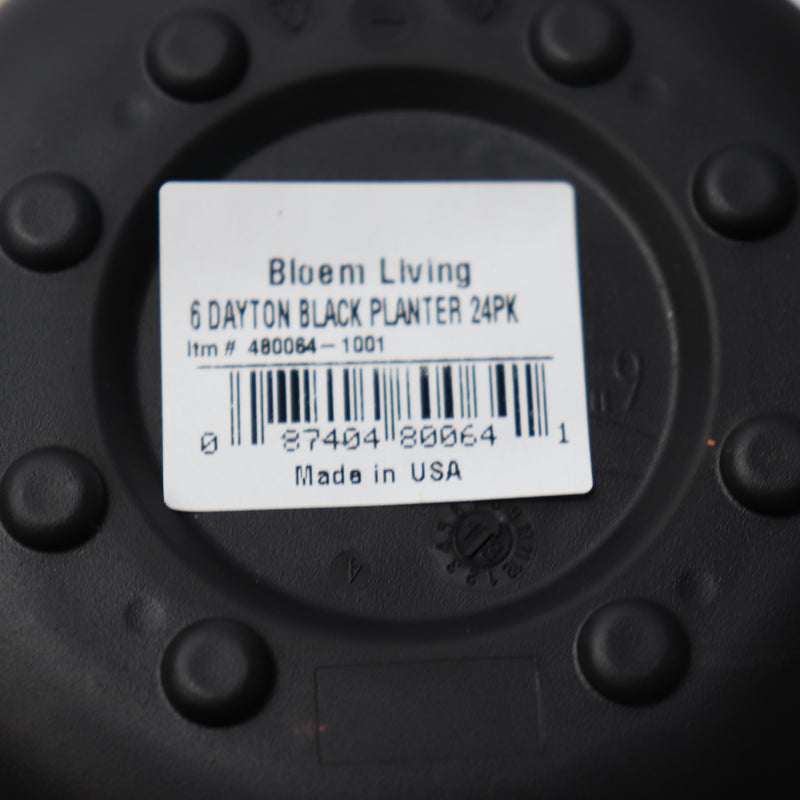 12 Pk- Bloem Living Dayton Planter Black Plastic 6" Dia x 5.75" Tall 480064-1001