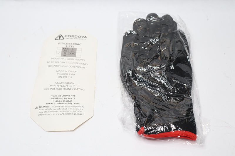 (Pair) Cordova Standard Gloves 13-Gauge Black Nylon Shell Small 6896C