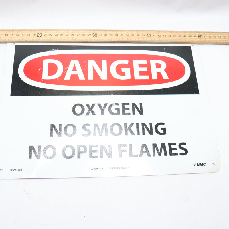 NMC Danger - Oxygen No Smoking No Open Flames Sign Aluminum 14" x 10"