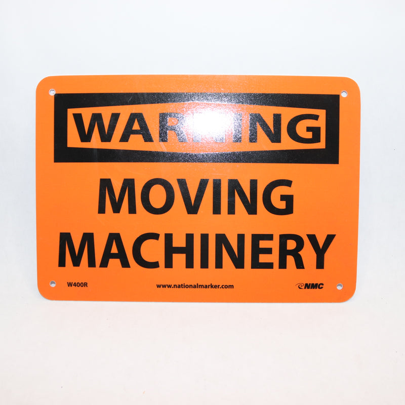 NMC "WARNING - MOVING MACHINERY" Sign Rigid Plastic Black/Orange 10" L x 7" H
