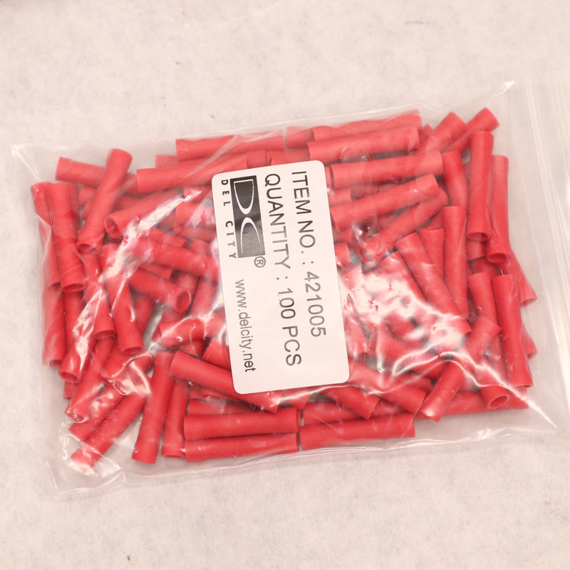 (100-Pk) Del City Vinyl Insulated Butt Splice Connector Red 22-18 AWG 421005