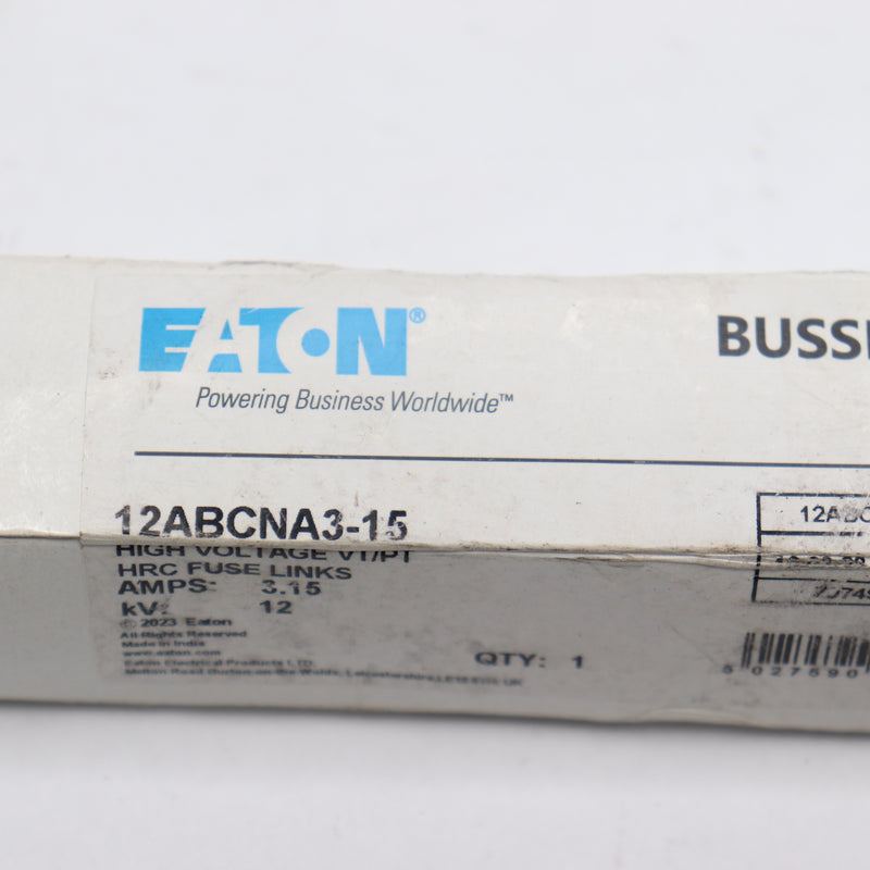 Eaton Bussmann Fuse Cartridge 3.15A 12KVAC 12ABCNA3-15