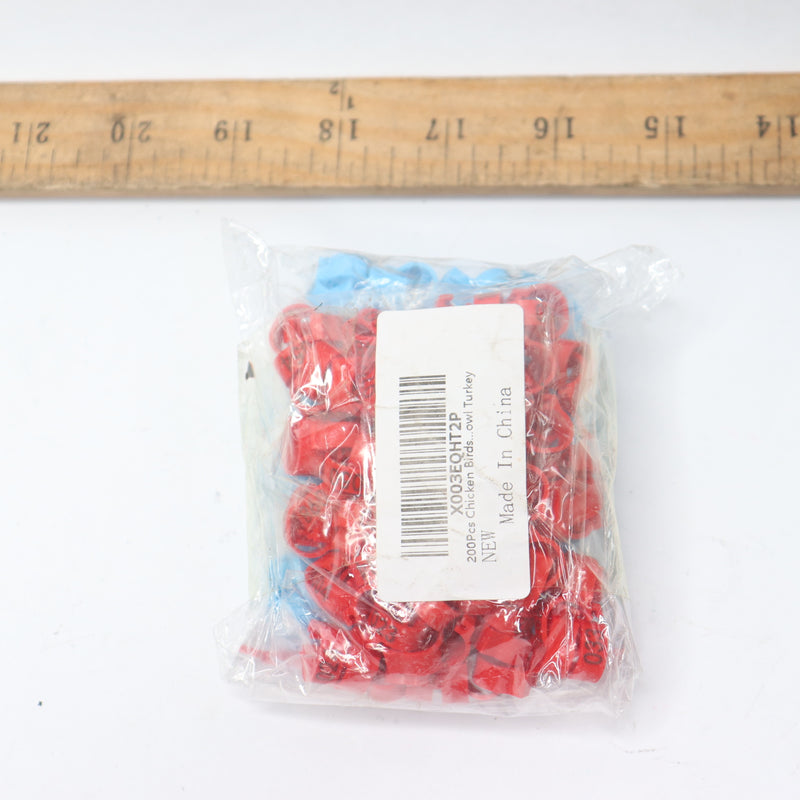 (200-Pk) Plastic Chicken Leg Rings With Numbered Blue And Red