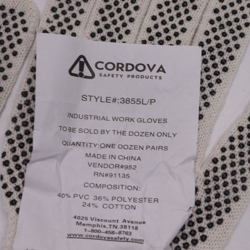 (12-Pairs) Cordova Standard Weight Gloves Poly/Cotton Machine Knit Large 3855L/P