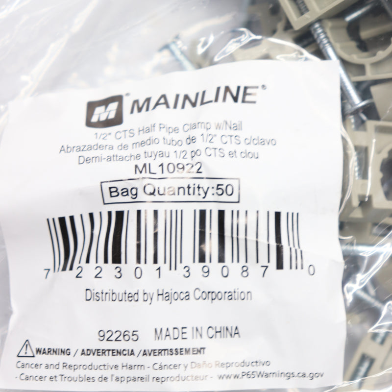 (50-Pk) Mainline Half Pipe Clamp with Nail 1/2" CTS ML10922