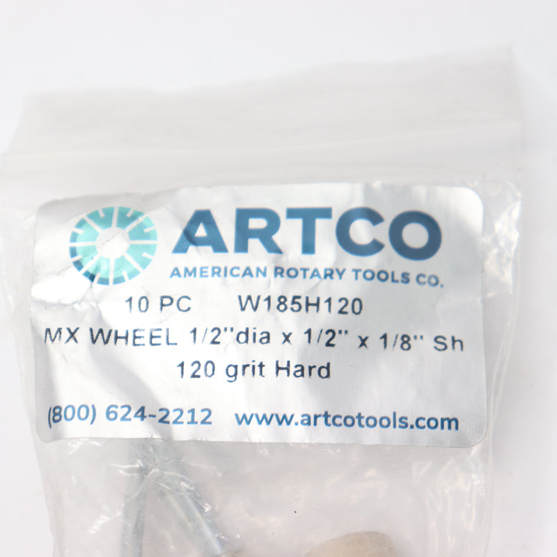 (10-Pk) Artco Mounted MX Wheels 120 Grit Hard 1/2" x 1/8" SH W185H120