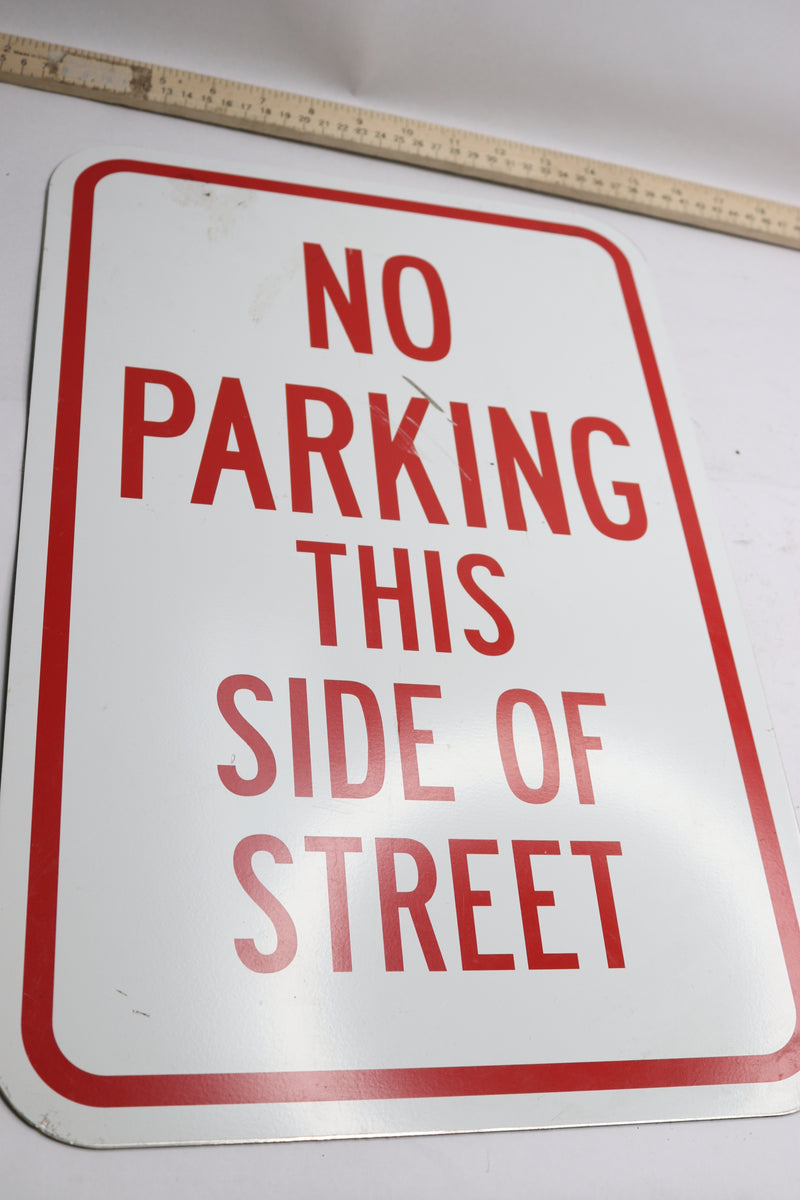 SmartSign No Parking This Side Of Street Metal Sign Red and White 18" x 12"