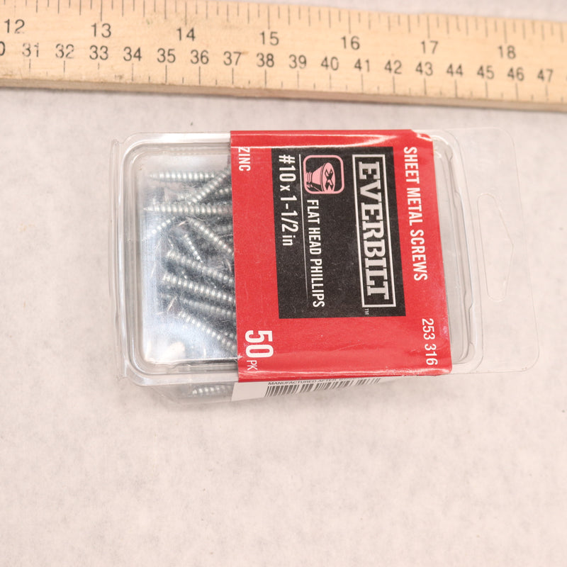 (50-Pk) Everbilt Flat Head Phillips Sheet Metal Screws Zinc Plated