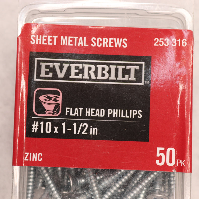 (50-Pk) Everbilt Flat Head Phillips Sheet Metal Screws Zinc Plated