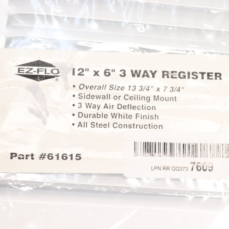Ez-Flo 3-Way Sidewall/Ceiling Register Steel White 12" x 6" 61615