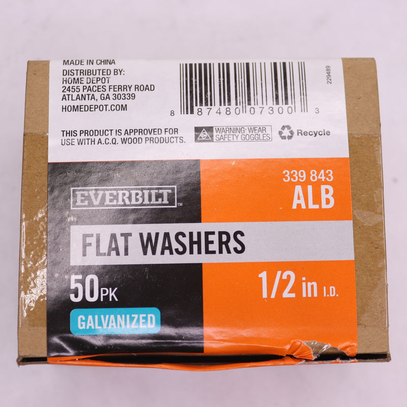 (50-Pk) Everbilt Flat Washer Galvanized 1/2" 339 843