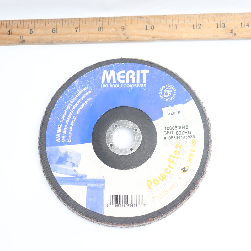 Merit Flap Disc RPM 8,600 GRIT 80ZRB 7" x 7/8" Arbor 08834193638
