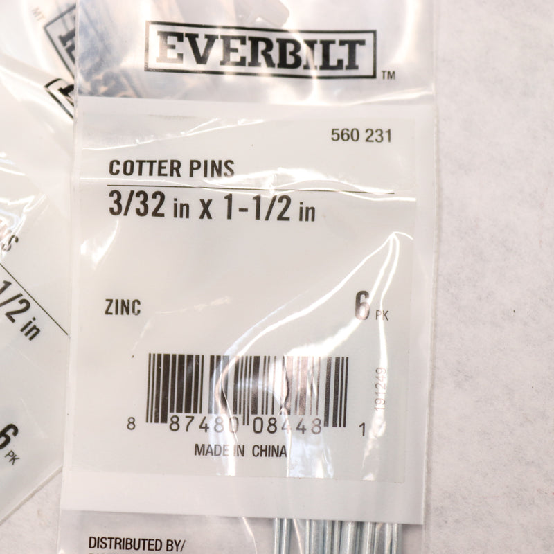 (30-Pk) Everbilt Cotter Pin Zinc-Plated 3/32" x 1-1/2" 560231