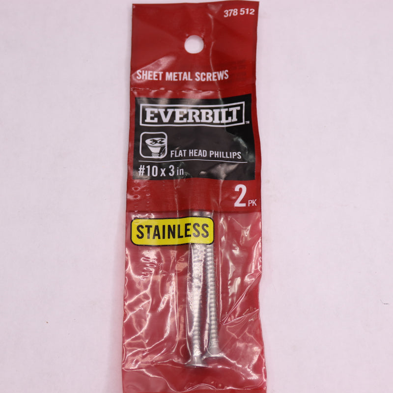 (2-Pk) Everbilt Phillips Flat Head Sheet Metal Screws Stainless Steel