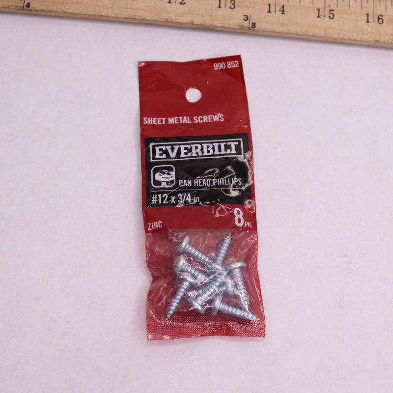 (8-Pk) Everbilt Phillips Pan Head Sheet Metal Screws Zinc Plated