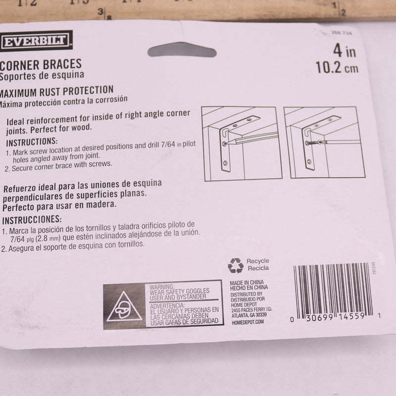 (4-Pk) Everbilt Corner Support Bracket Braces Stainless Steel 4" 266 734