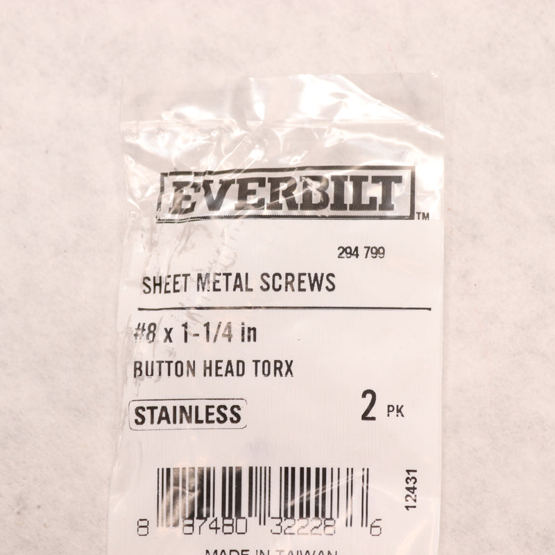 (2-Pk) Everbilt Torx Button Head Sheet Metal Screws Stainless Steel