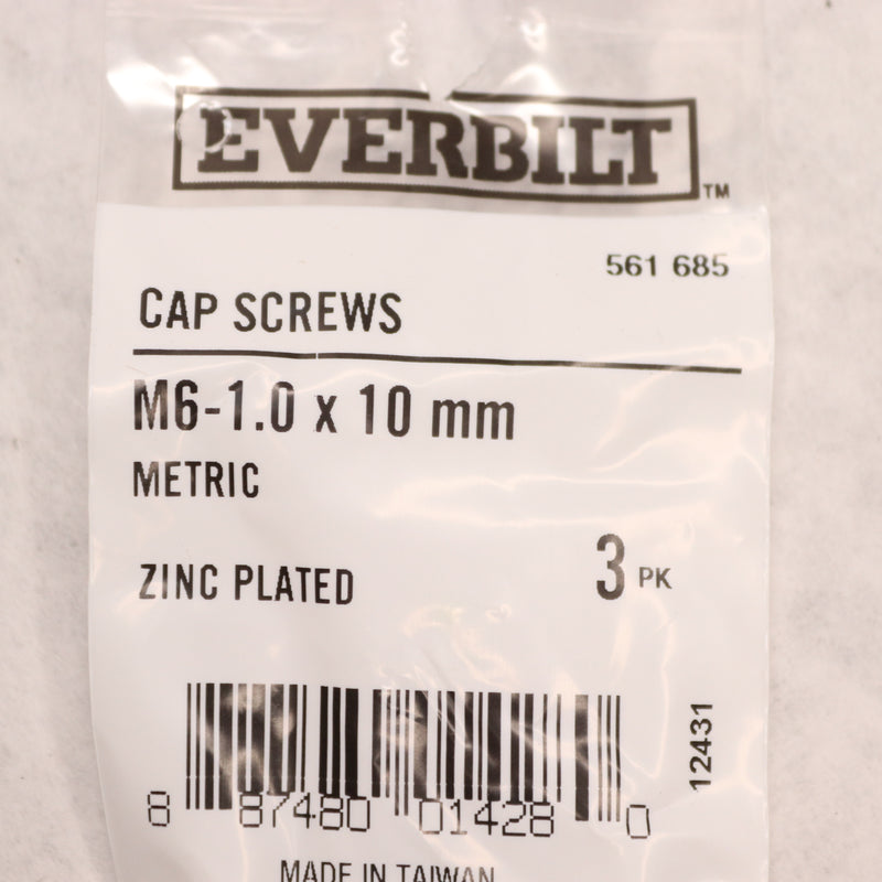 (3-Pk) Everbilt Hex Bolt Zinc Plated Class 8.8 M6-1.0 x 10 mm 561685