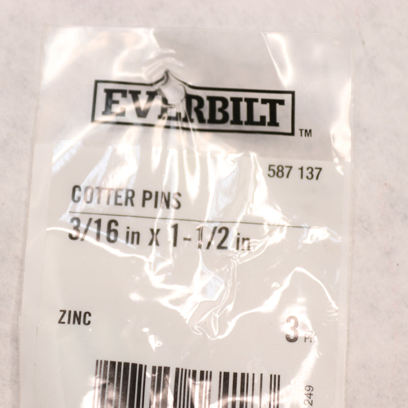 (15-Pk) Everbilt Cotter Pins Zinc Plated 3/16" x 1-1/2" 587137