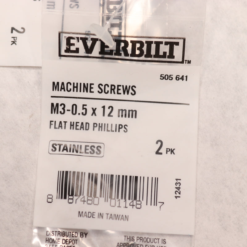 (10-Pk) Everbilt Phillips Flat Head Machine Screws Stainless Steel M3-0.5 x 12mm