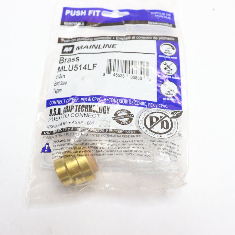 Mainline Push Connect End Stop Brass Lead Free 1/2" MLU514LF