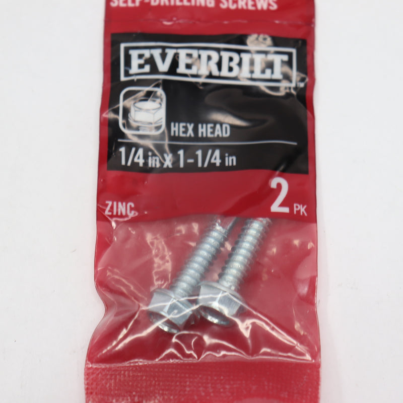 (2-Pk) Everbilt Hex Head Self-Drilling Screw Zinc Metal 1/4" X 1-1/4" 375 046