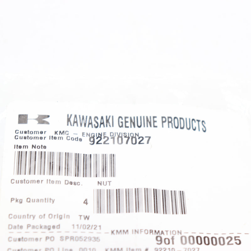 (4-Pk) Kawasaki Hex Nut 922107027