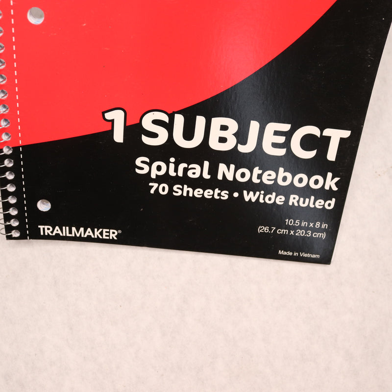 Trailmaker 1 Subject College Ruled Spiral Notebook 70 Sheets Black/Red