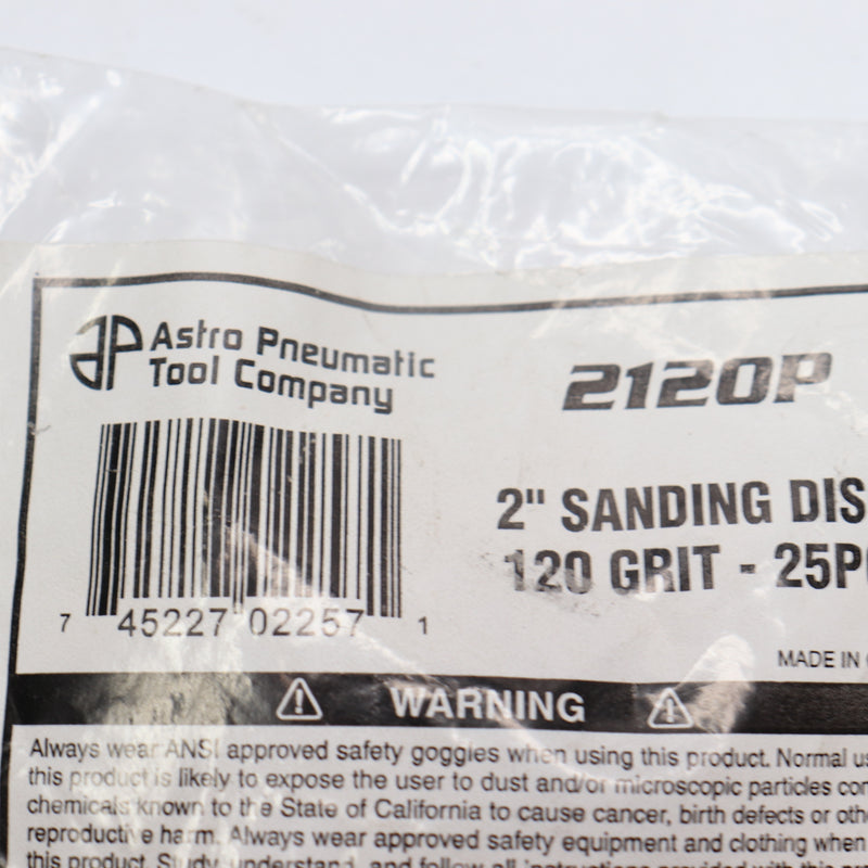 (25-Pk) Astro Pneumatic Tool Co. Sanding Disc 120 Grit 2" 2120P