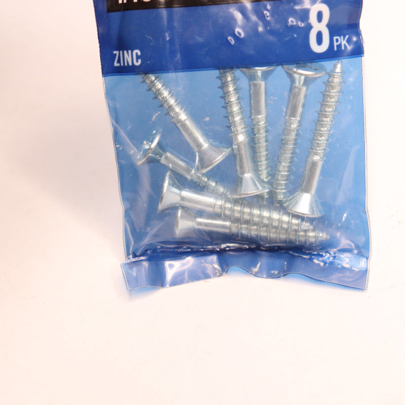 (8-Pk) Everbilt Phillips Flat Head Zinc Plated Wood Screw