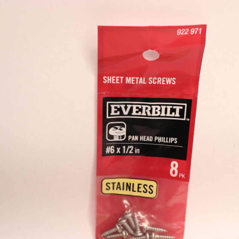 (8-Pk) Everbilt Phillips Pan Head Sheet Metal Screw Stainless Steel